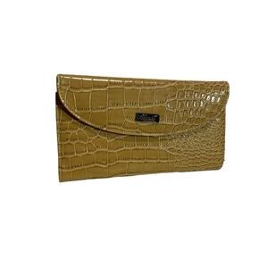 Buxton Faux Crocodile Leather Trifold Wallet Gold Yellow Mustard NWOT